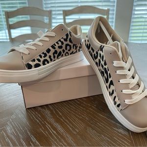 New in Box.   Taupe Leopard Sneakers Size 9 from the Boutique Pink Lily